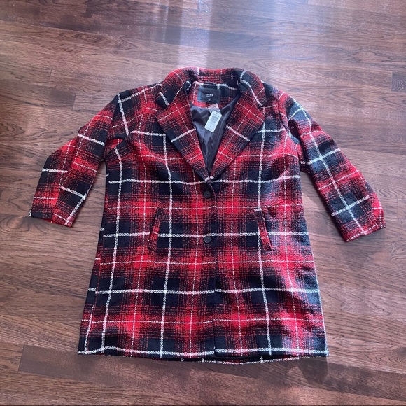 Torrid RED & BLACK PLAID WOOLEN WEDGE COAT - Picture 10 of 13